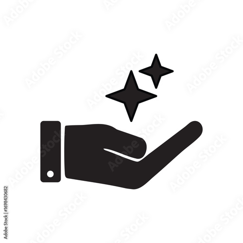 Hand holding ai star icon. Person award sign. Service quality. Client rating. Best rating. Winner prize