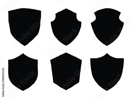 Shield Silhouette Vector Set. Blank Emblem Shapes Collection, Black Shield Vector Templates. Badge and Crest Silhouettes