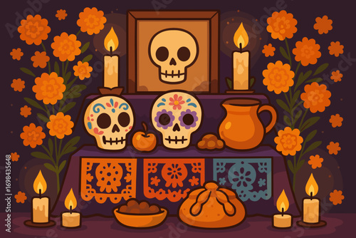 Día de los Muertos Altar Celebration Vector