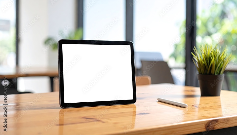 custom made wallpaper toronto digitalBlack Tablet and Stylus on Oak Desk in Airy Office