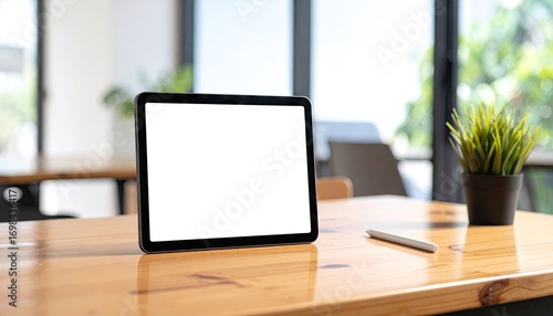 Wallpaper Mural Black Tablet and Stylus on Oak Desk in Airy Office Torontodigital.ca