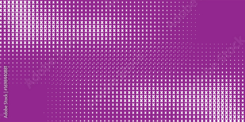 Vibrant purple halftone grid pattern with dynamic wavy digital distortion effect.