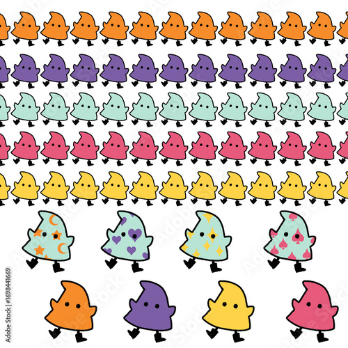 ハロウィンの可愛いおばけ（ゴースト）のシンプルでカラフルなイラストセット