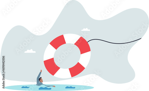 Help in crisis, life saver, rescue or business support, safe and security aid to solve problem, emergency lifebuoy.about a man and his life.