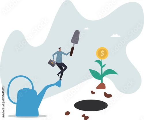 Investing in growth stock, growing pension fund, saving or make profit from retirement fund, growing wealth or investment asset.about a man and his life.