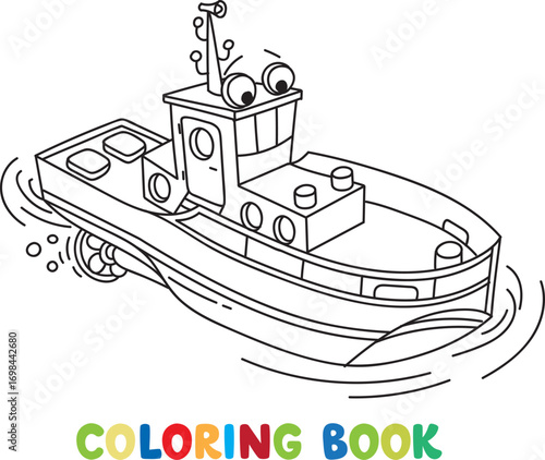 Funny tugboat with eyes coloring book