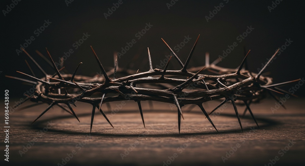 Fototapeta premium Close of a crown of thorns on a surface symbolizing Jesus Christ's sacrifice