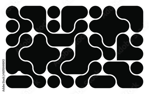 Abstract vector background with interconnected black organic shapes, creating a modern fluid metaball pattern