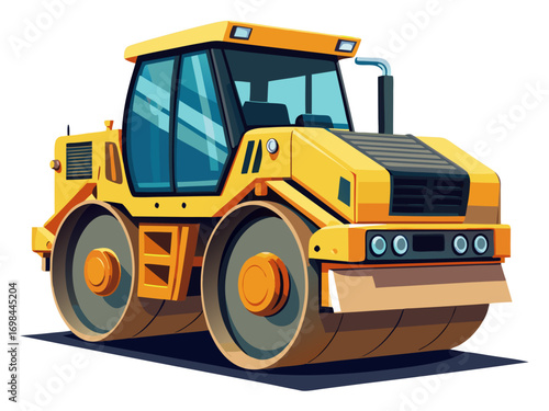 A high-quality vector illustration of a road roller machine for asphalt compaction, isolated on a white background