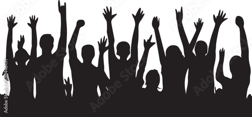 Silhouette of a Crowd with Raised Hands at a Concert or Event