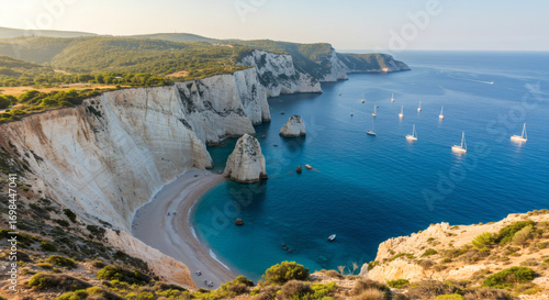 White cliffs, hidden coves, and a bright blue sea.