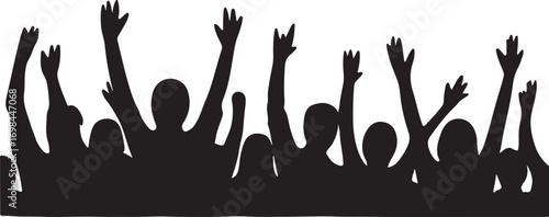 Silhouette of a Crowd with Raised Hands in Celebration or Protest