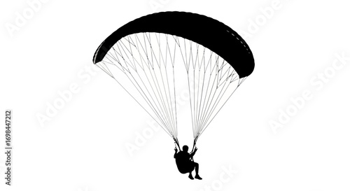 Paraglider silhouette in flight isolated on white background