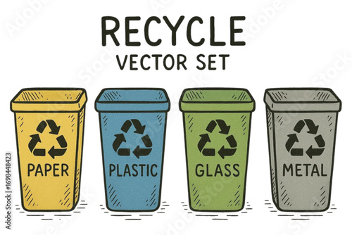 Hand Drawn Recycling Bin Doodle Vector Pack