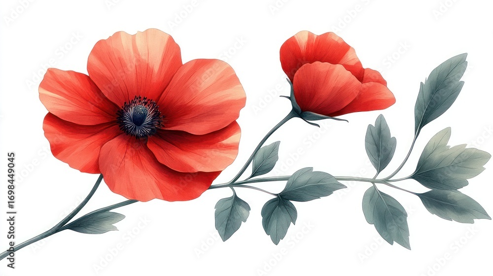 Naklejka premium Red flowers watercolor illustration