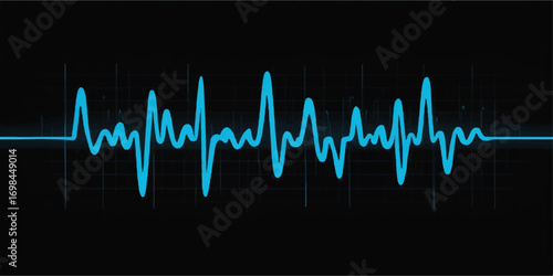 Abstract graphic illustration of an electrocardiogram heartbeat pulse wave on a medical monitor screen