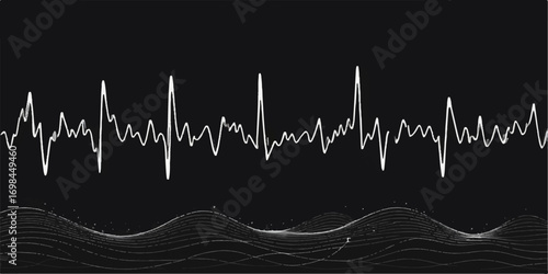 Abstract blue health heartbeat pulse line on a medical EKG monitor chart with an illustration of a heart wave cardiogram