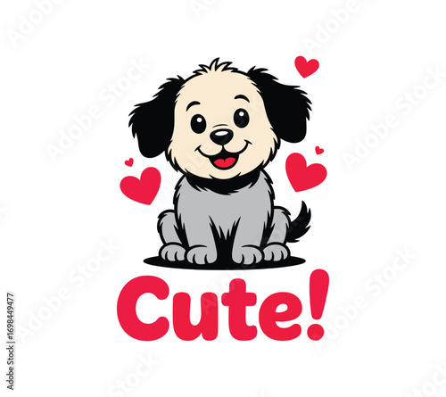 Adorable cartoon dog with hearts, perfect for kids' products.