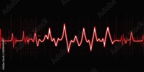 A vibrant green heartbeat line illustrates a healthy cardiogram wave on a black medical monitor