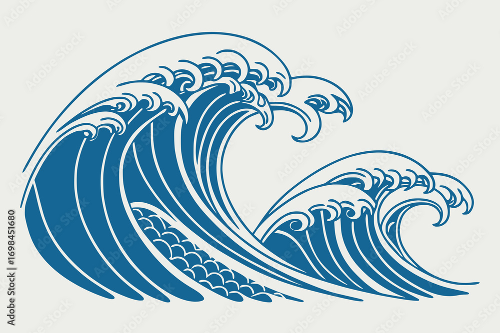 Naklejka premium Abstract ocean wave tile vector design – solid blue flat color