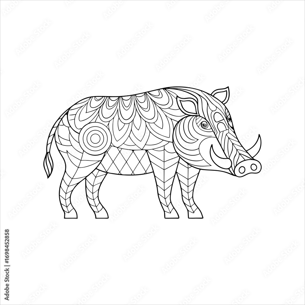 Fototapeta premium Warthog Ornamental Art Vector Illustration