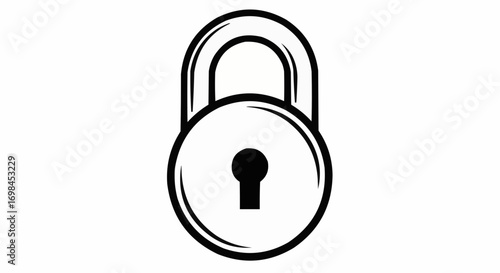 Vector art of a simple black and white illustration of a classic padlock, symbolizing security and protection, isolated on a
