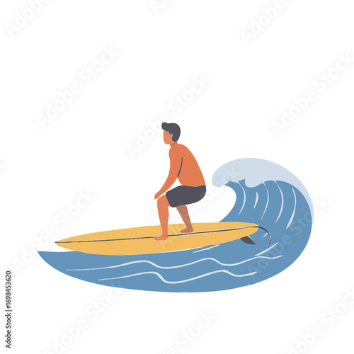 Surfer riding a wave on surfboard illustration summer sport beach vacation