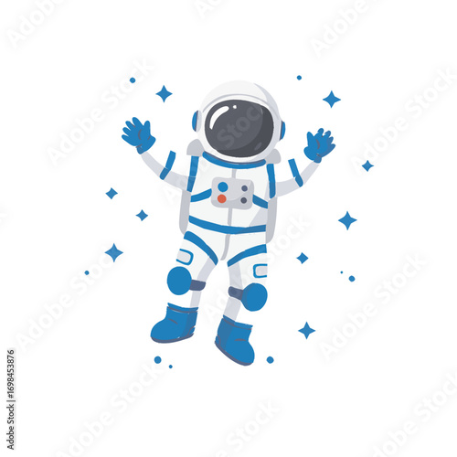Cartoon astronaut floating in space with stars isolated on white background