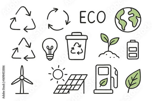 Hand Drawn Recycle Icon Doodle Vector Pack