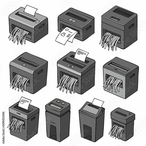 Isometric Simple Office Paper Shredder Machine Icon Illustration Set