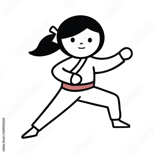 Cartoon Girl Practicing Karate – Martial Arts Vector Illustration