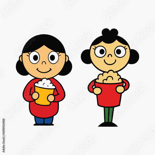 Happy Girl Eating Popcorn While Watching Movie – Fun Snack Time Concept