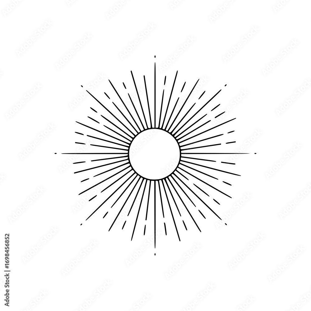 Fototapeta premium Sun rays icon, shine and burst line