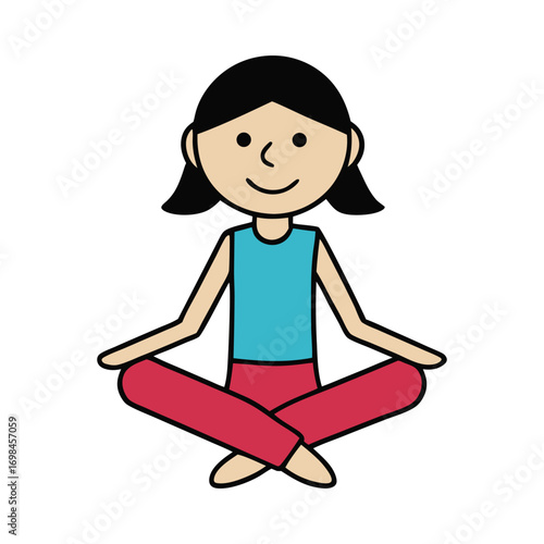 Cartoon Girl Doing Yoga in Lotus Pose – Meditation Vector Illustration