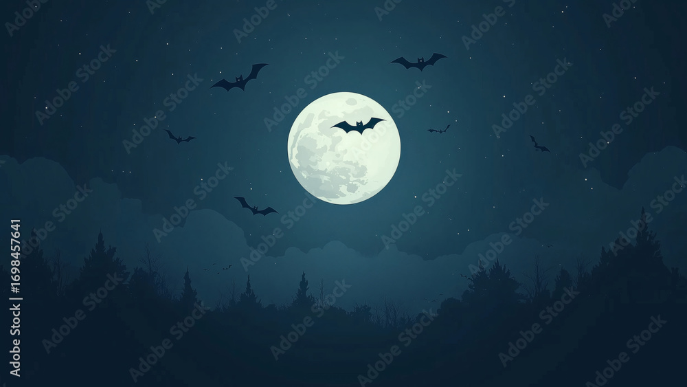 Fototapeta premium Moonlit Night with Flying Bats Background