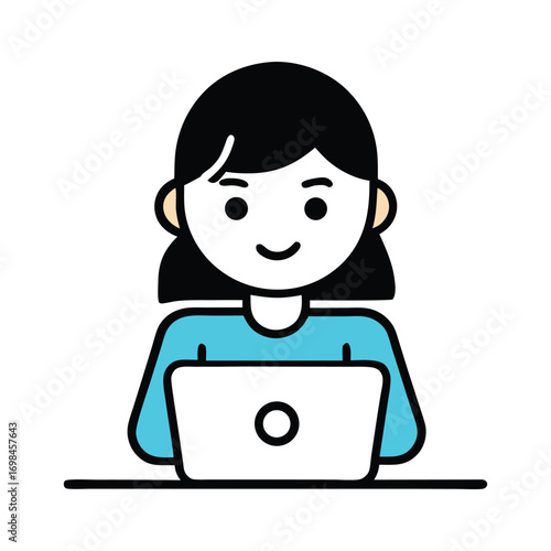 Woman at Computer: A Clean, Modern Icon