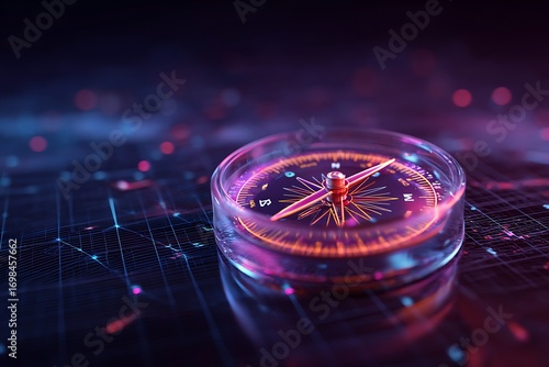 Dynamic compass pointing the way forward, navigating future opportunities, perfect for business strategy and innovation