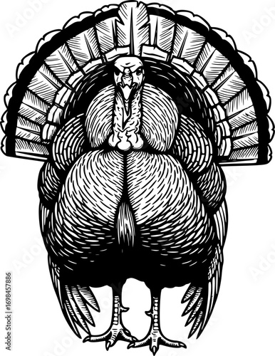 Turkey Male Silhouette Front View – Farm Animal Icon, Poultry Symbol, Thanksgiving Vector Illustration