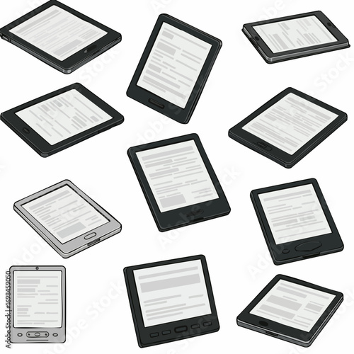 Flat Style Detailed Ereader Device Collection of Various Angles and Poses