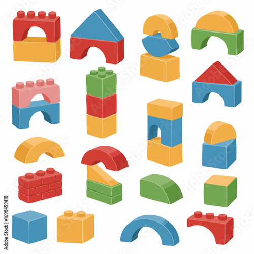 Flat Style Various Colorful Stacked Building Blocks Toy for Kid