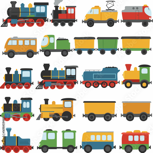Colorful Cartoon Train Set Toy Illustration Collection