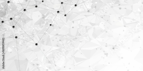 A clean polygonal geometric background with interconnected nodes and lines, representing digital communication, artificial intelligence, or blockchain systems. The monochrome tones and low-poly struct
