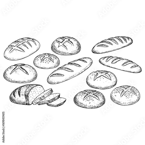 Set of different types of bread and bakery products. Simple elements 