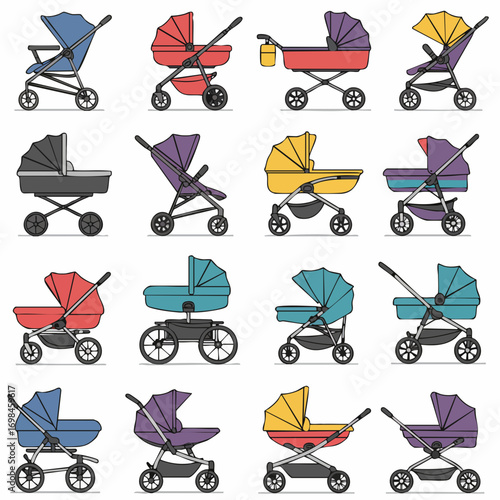 Pixelated Various Model Baby Stroller Different Style Pixel Art Collection