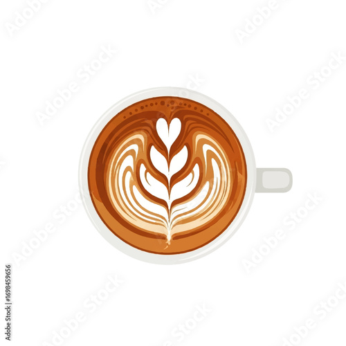 Aromatic latte art in a white mug, showcasing intricate leaf design