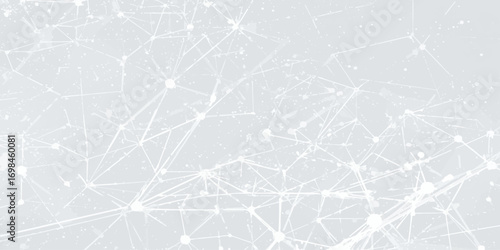 Abstract gray polygon mesh with dark connecting nodes and thin lines forming a web-like digital structure. The low-poly pattern creates depth and modern minimalism, evoking themes of AI, blockchain, 