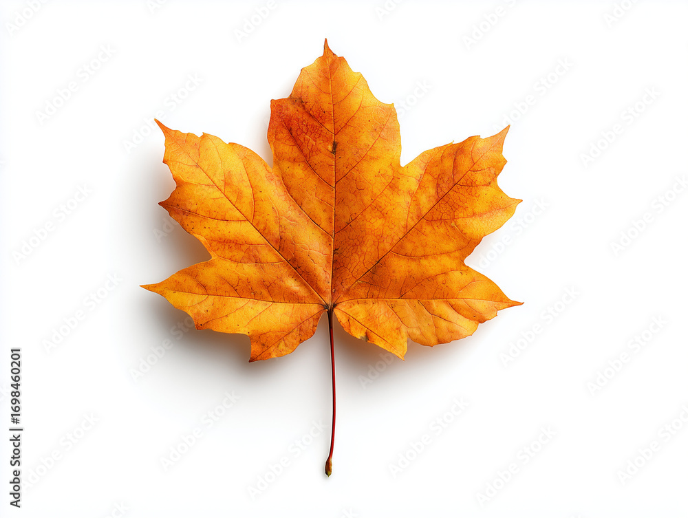 Obraz premium Autumn Maple Leaf on White, 흰 배경 위의 가을 단풍잎