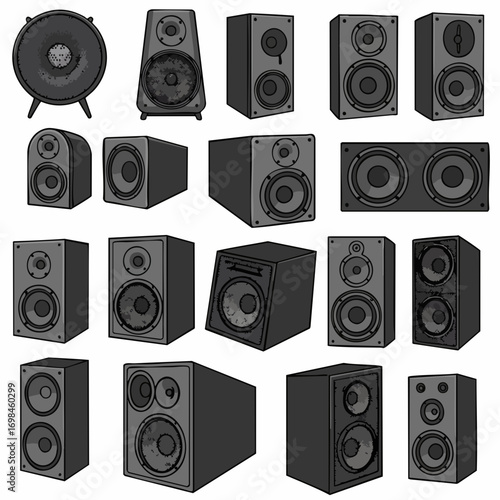 Realistic Isometric Speaker Stereo Equipment Audio Sound System Collection