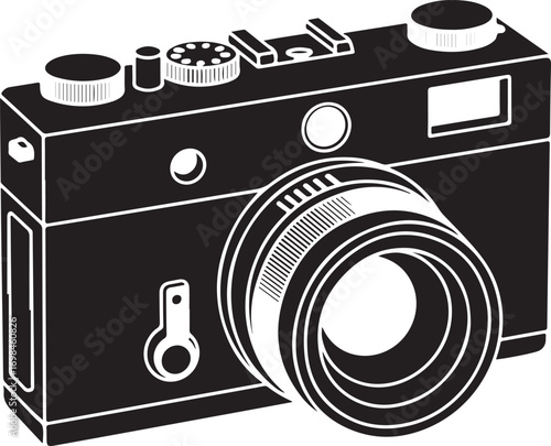 Classic Film Camera Icon with Lens and Details Vector Illustration on Transparent Background