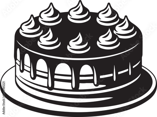Decadent Chocolate Cake with Cream Topping on a Plate Vector Illustration on Transparent